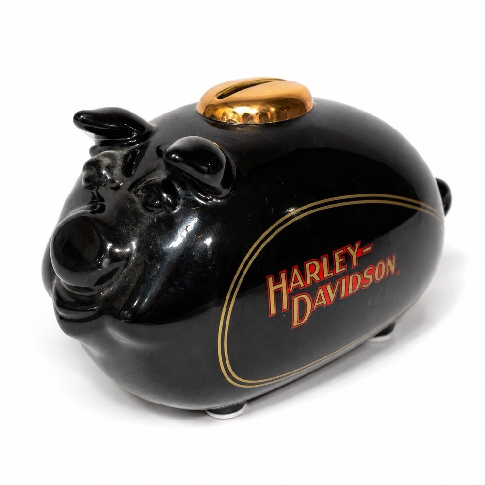 Harley Davidson Hog Piggy Bank 2002 Black Gold Ceramic Gas Tank Thailand